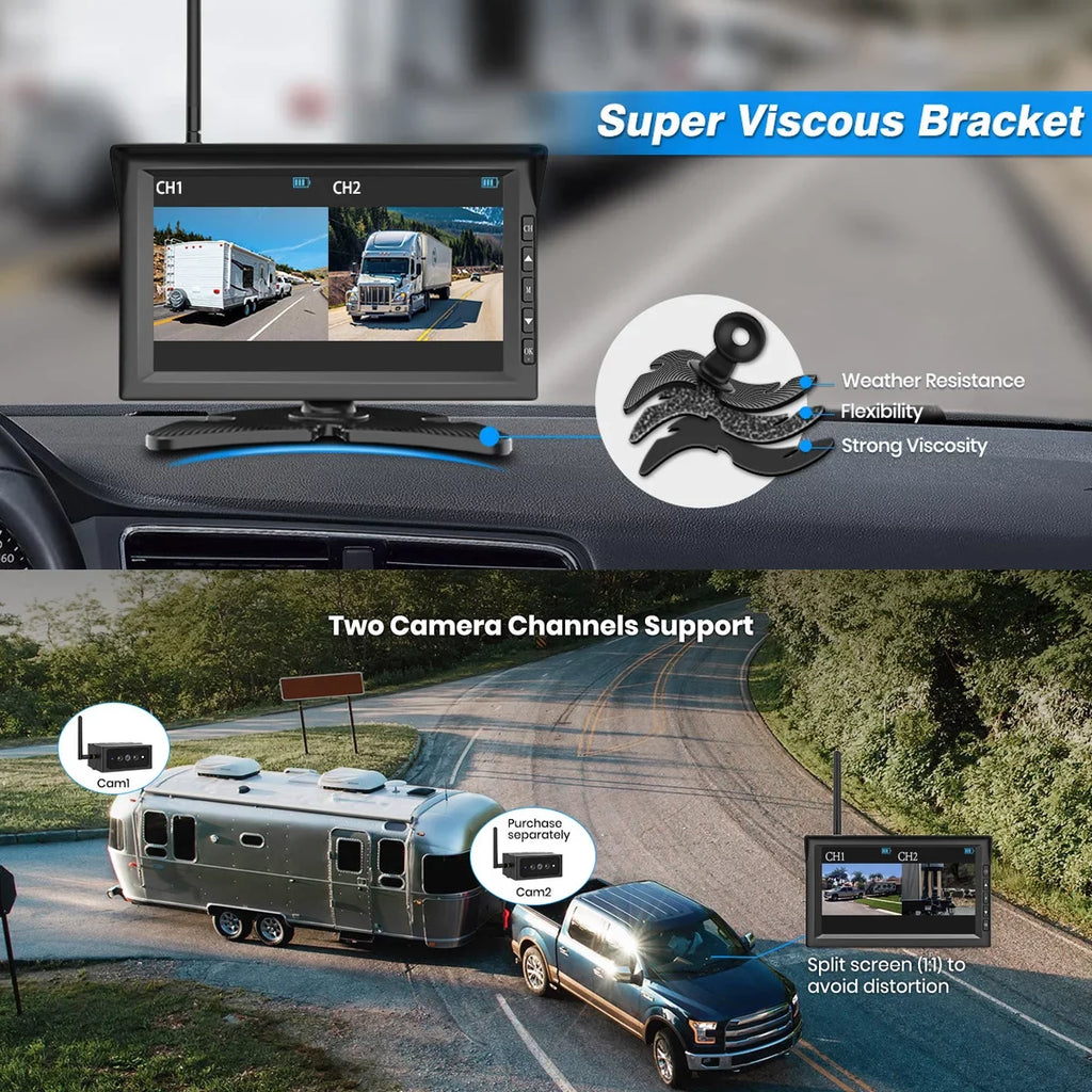 Camera Wireless RV Solar Campervans, Systems, Back 7" Backup Auto-Vox Reverse Camera Rear Monitor Camera Trailer for View Channel Up 2