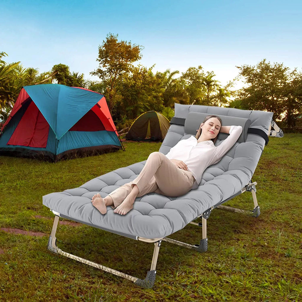 Chaise Chair,Camping Patio Garden Recliner Adjustable Mattress, Lounge Outdoor/Indoor ABORON Portable Pillow Folding and for 4-Fold with Beach Cot,