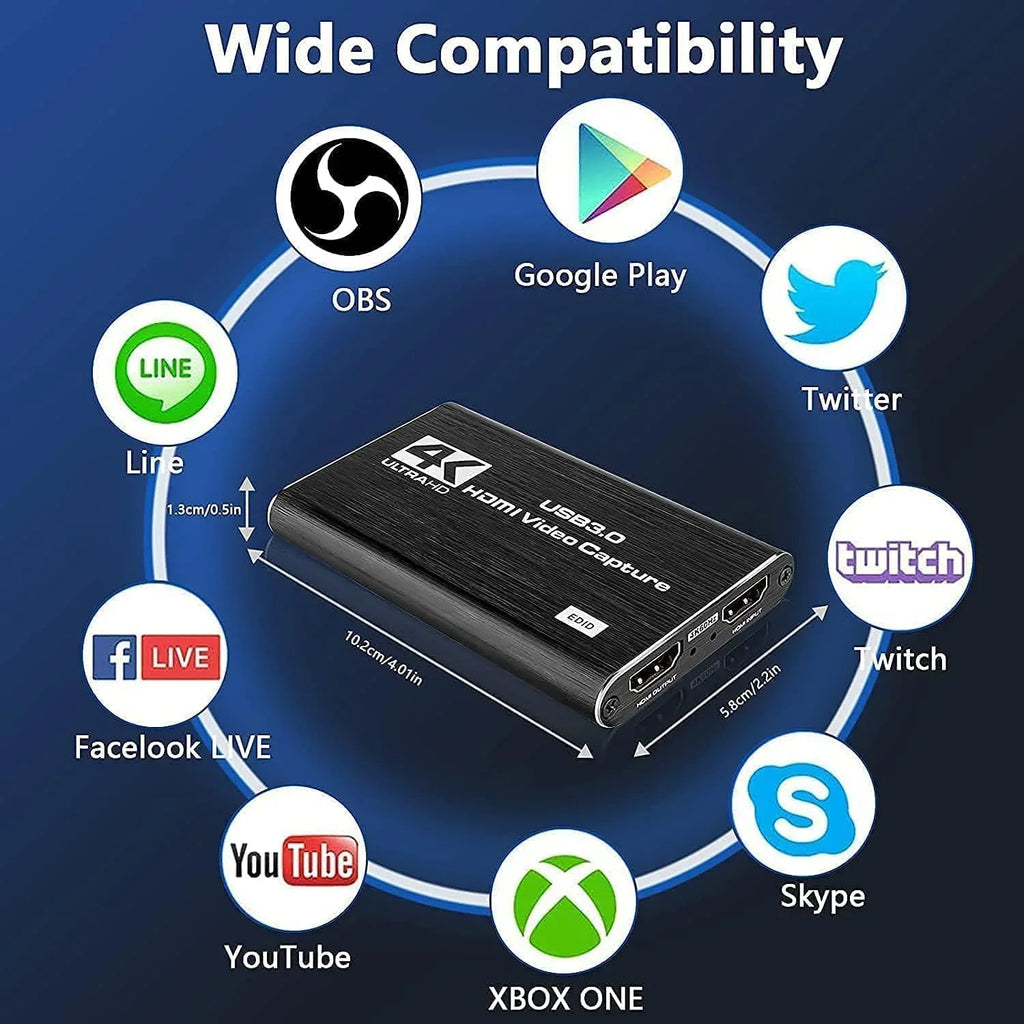 Capture X-Box/OBS/Camera/PC Video Device 60FPS 1080P Streaming Capture Recorder Card, Card, Works Live,Support for Adapter for Video 4K USB Game Capture Audio 3.0 , Recording,
