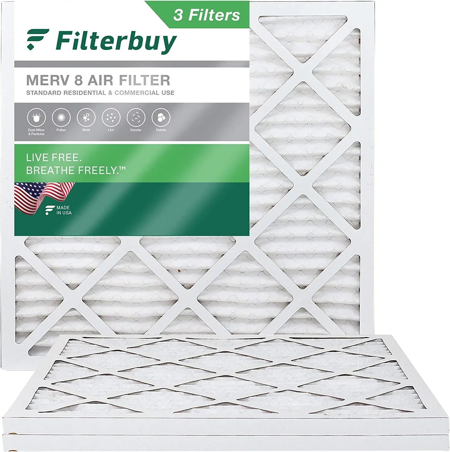 Filterbuy Filters 19x19x1 AC HVAC MERV 8 Air (3-Pack) Pleated Furnace