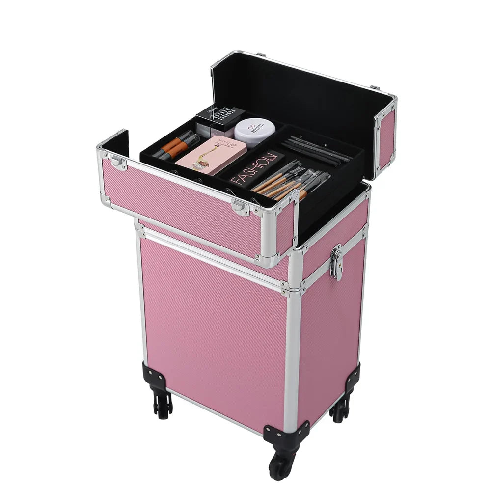 Case,Pink Makeup Drawers with Rolling Train Trolley Zeng Case Case Makeup