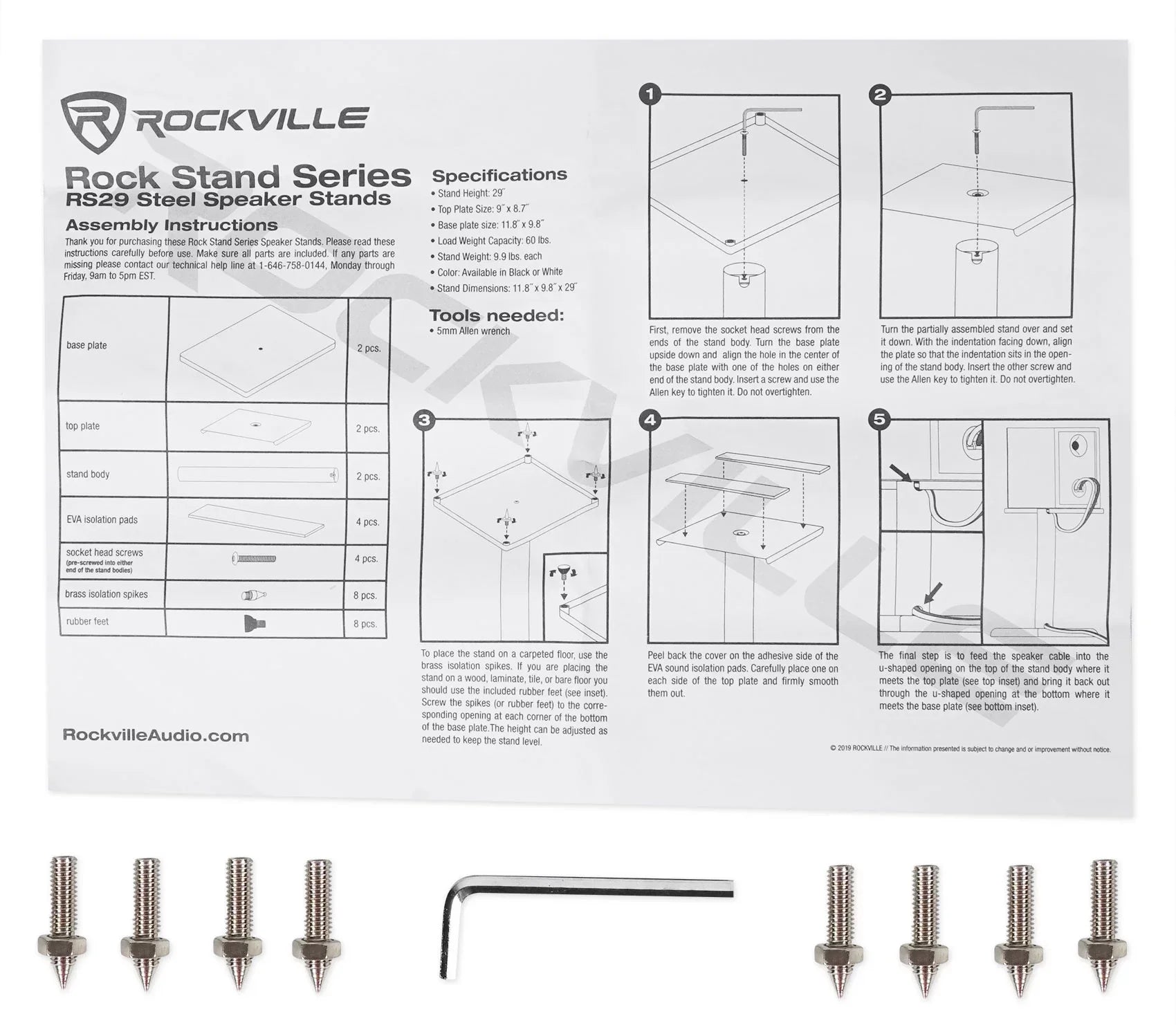 Rockville Steel Speaker Studio Monitor Black - Pair Stands Bookshelf and RS29B 29"