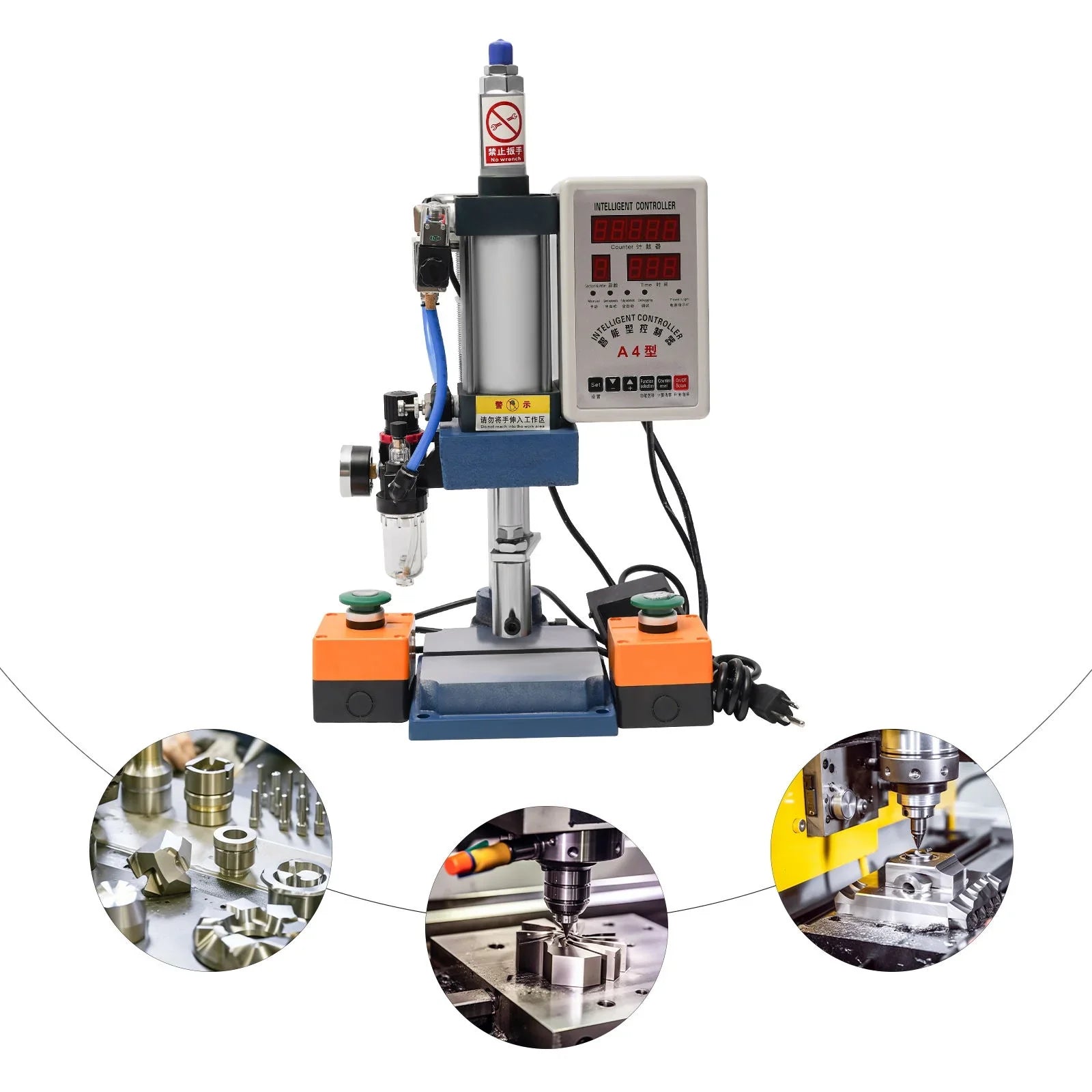 Punch Punching Machine Digital Press Machine, Wuzstar Double Desktop 440lbs Pneumatic Control Press