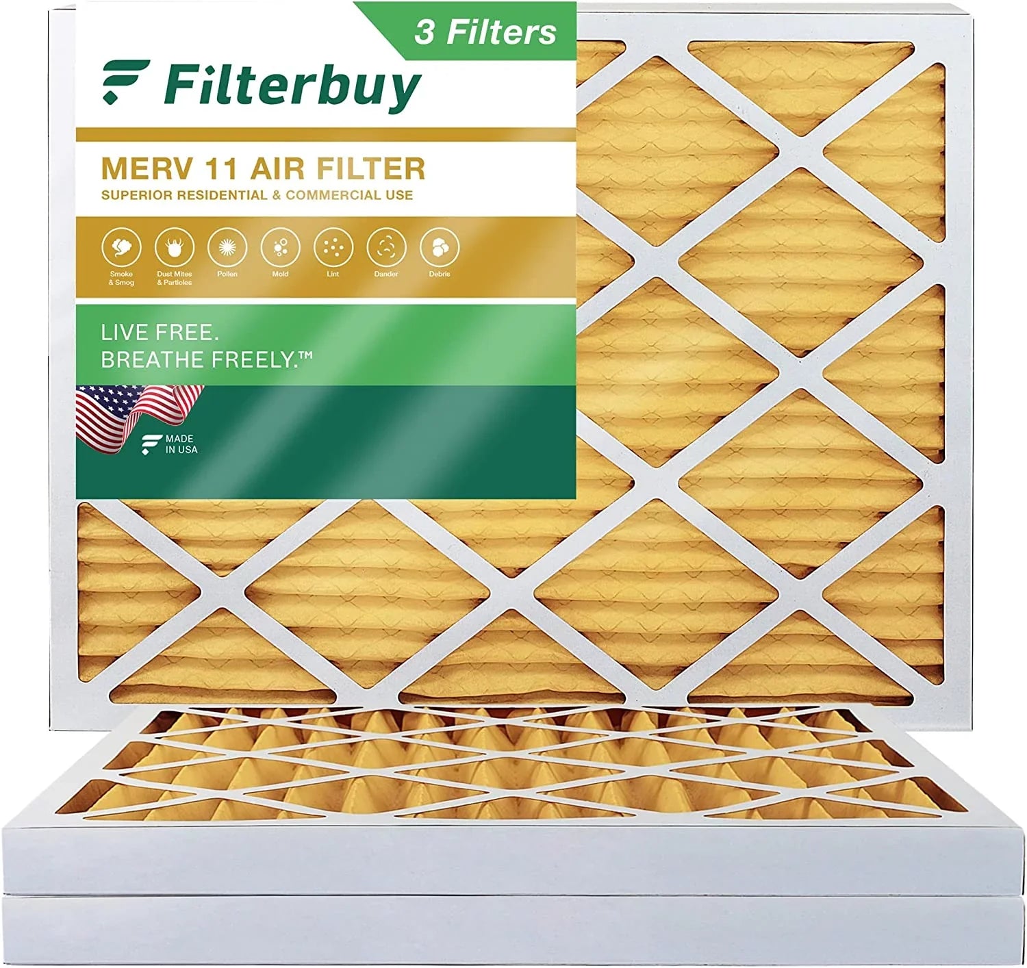Furnace Filterbuy AC Pleated 11 (3-Pack) 20x25x2 MERV Air Filters HVAC
