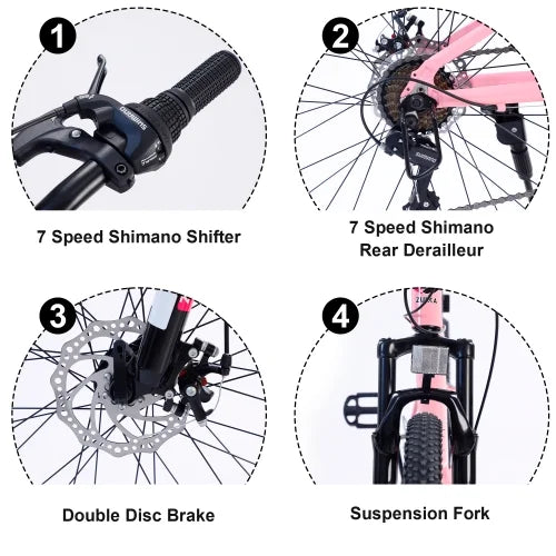 inch for Boys Bike inch Frame,10 Frame and shimano 7-Speed 24 fork,Aluminum bike,Suspension alloy Mountain Girls Mountain