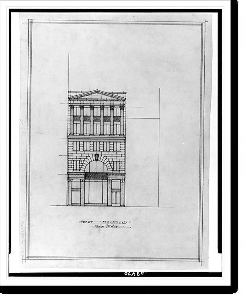 office 21-7/8" Historic N.W., North building. Framed 17-7/8" x buildings for [Two D.C.) (15th Washington, Front. B.F. Saul Elevation], Print, Street,