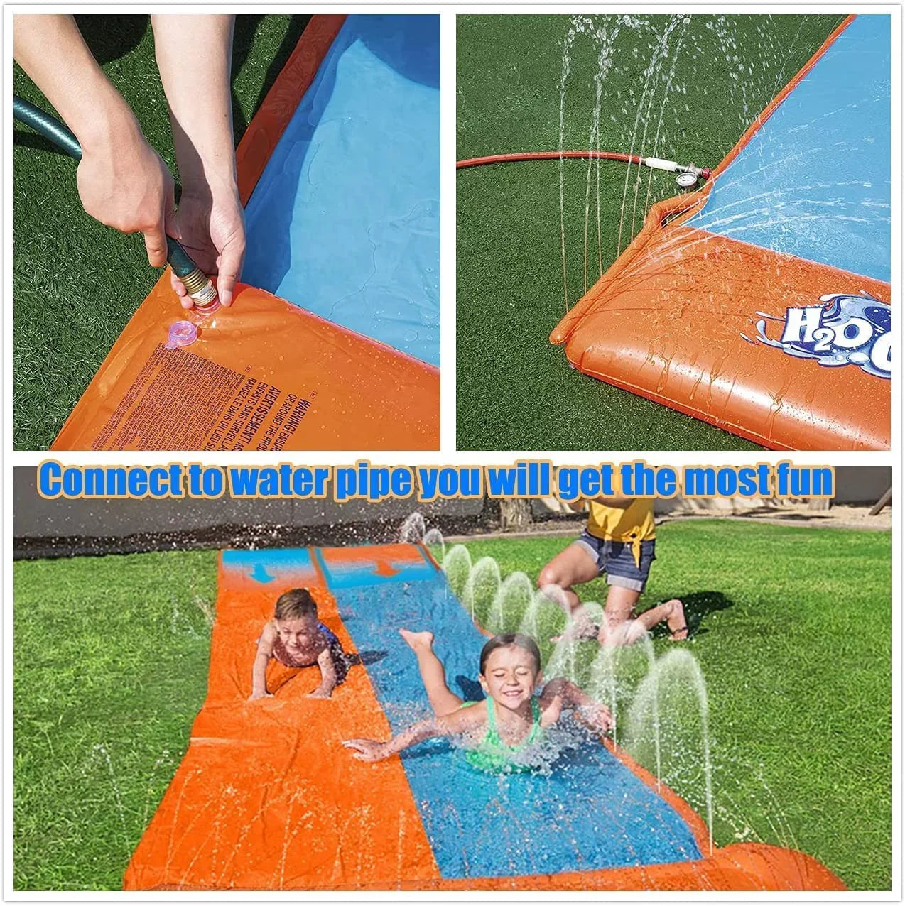 Racer Water Water Sprinkler Slides Adults (Yellow Blue) & Double Kids with Lawn Slide Slip Summer Toys ,16Ft Water Toy + with Terra for Splash