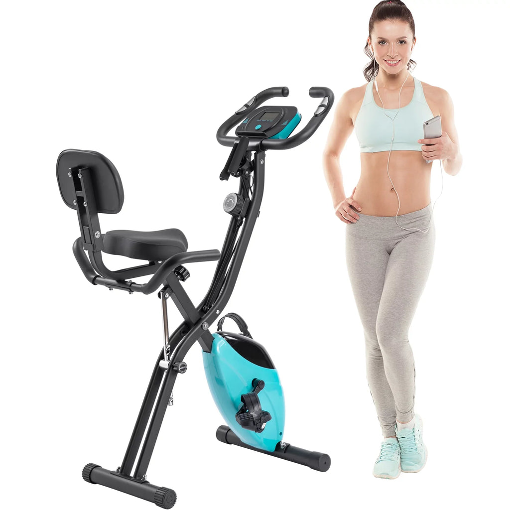 Recumbent Exercise Arm Resistance, Bands Folding Bike, Fitness Adjustable and and with Backrest Upright X-Bike 10-Level