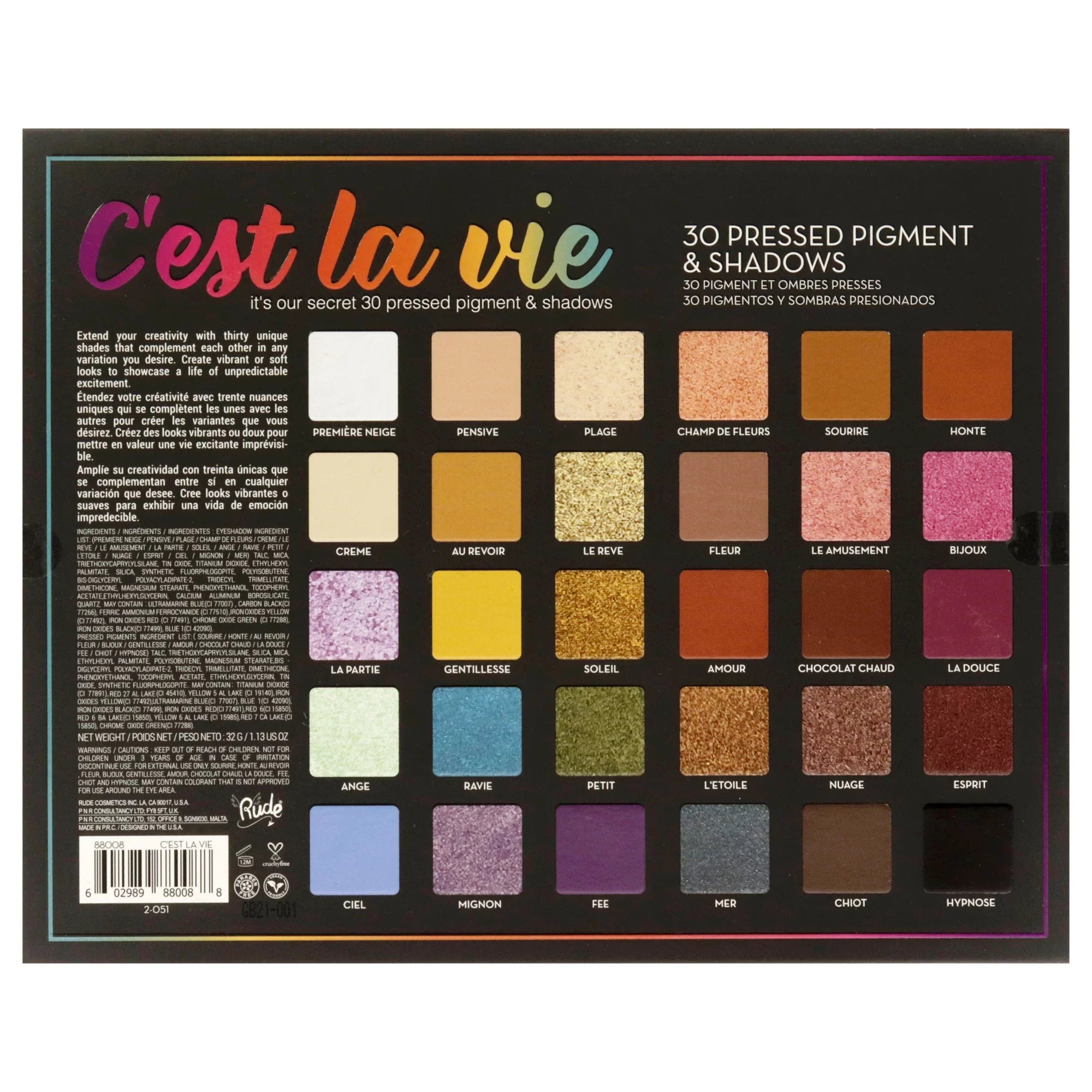 Shadow 30 oz Palette La , Eye Cest Eyeshadow Cosmetics 1.13 Vie Rude