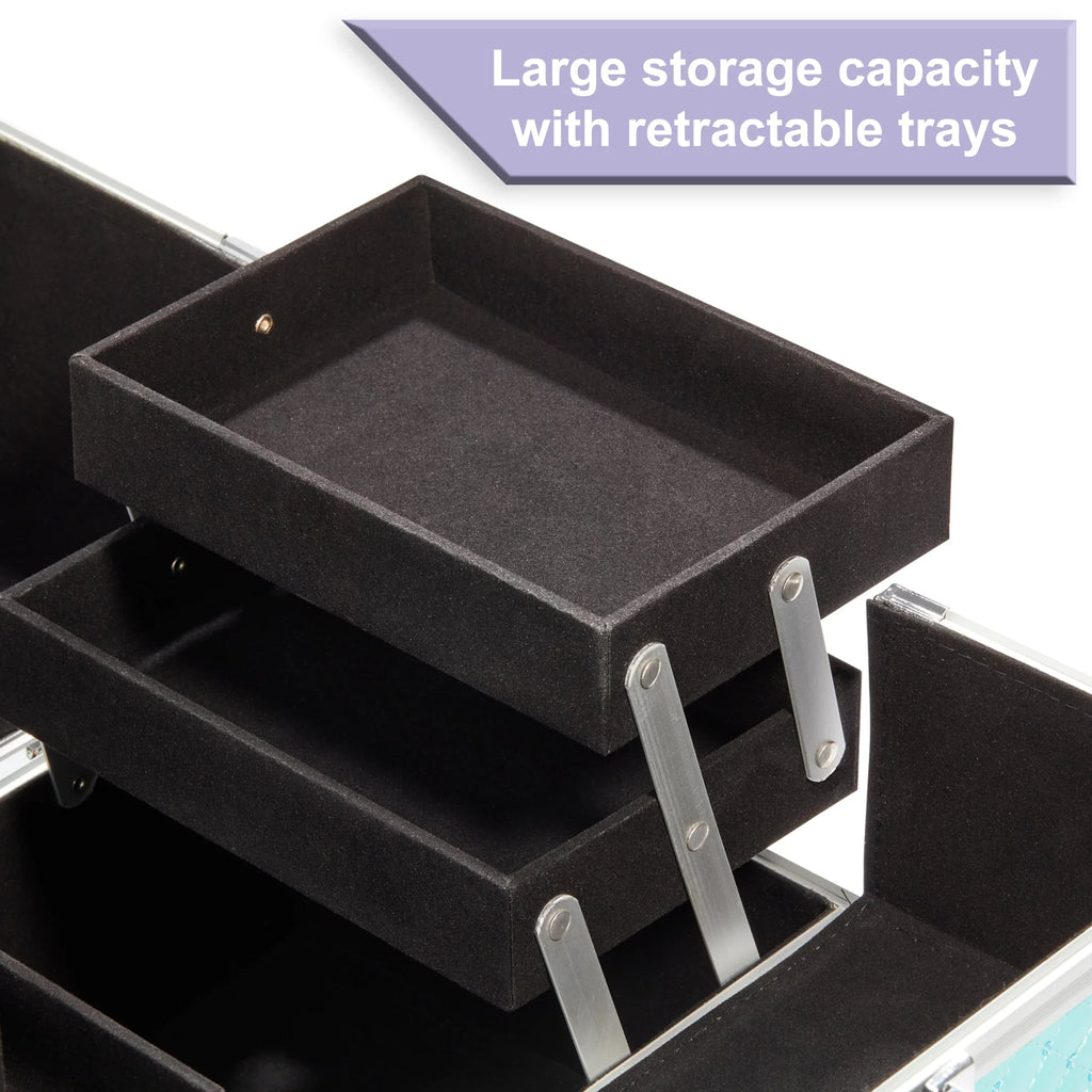 Organizer, trays, 9.85" Makeup Cosmetics x 6.7" Train 4 Case Teal 7.9" Color, x
