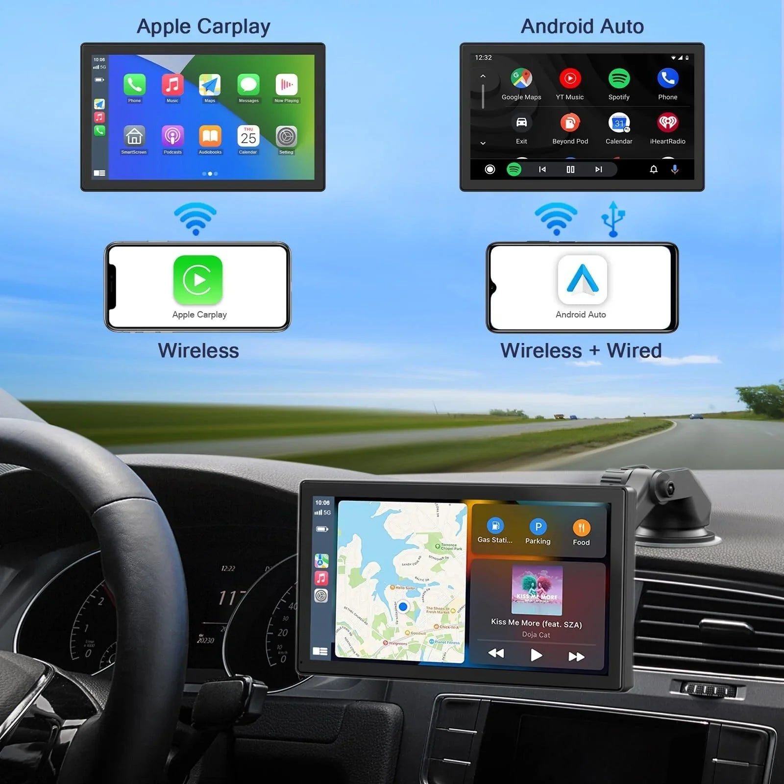 Navigation, Player Apple Car 9 Stereo, Play Dash DVR, Car Mate Carplay Screen Touch Camera Radio Backup Carplay Drive Audio 2.5K Wireless Inch Receiver, Multimedia Car Cam,1080p