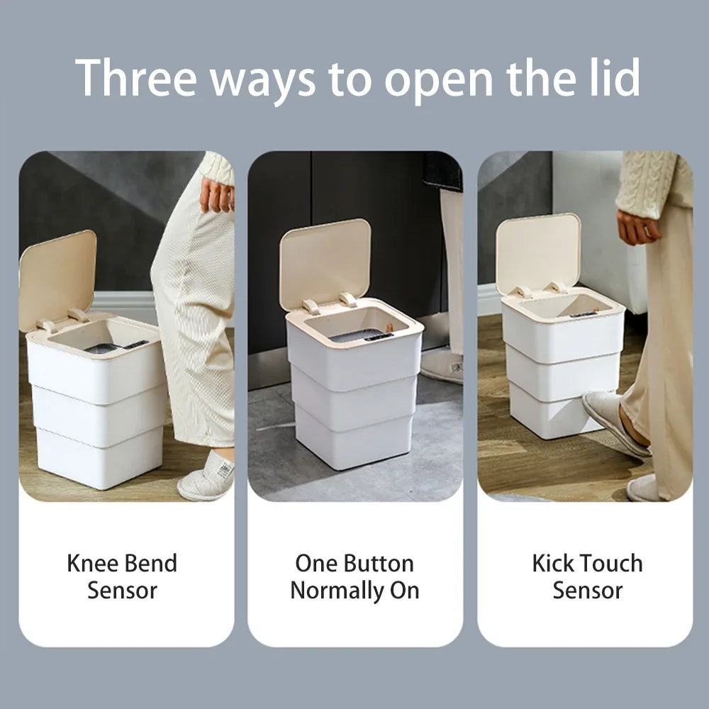 Office, with Can White Folding Mode Bathroom, Trash Can, Touchless Automatic Aromatherapy 18L/4.8 Gallon for Kitchen, Garbage Holdpeak