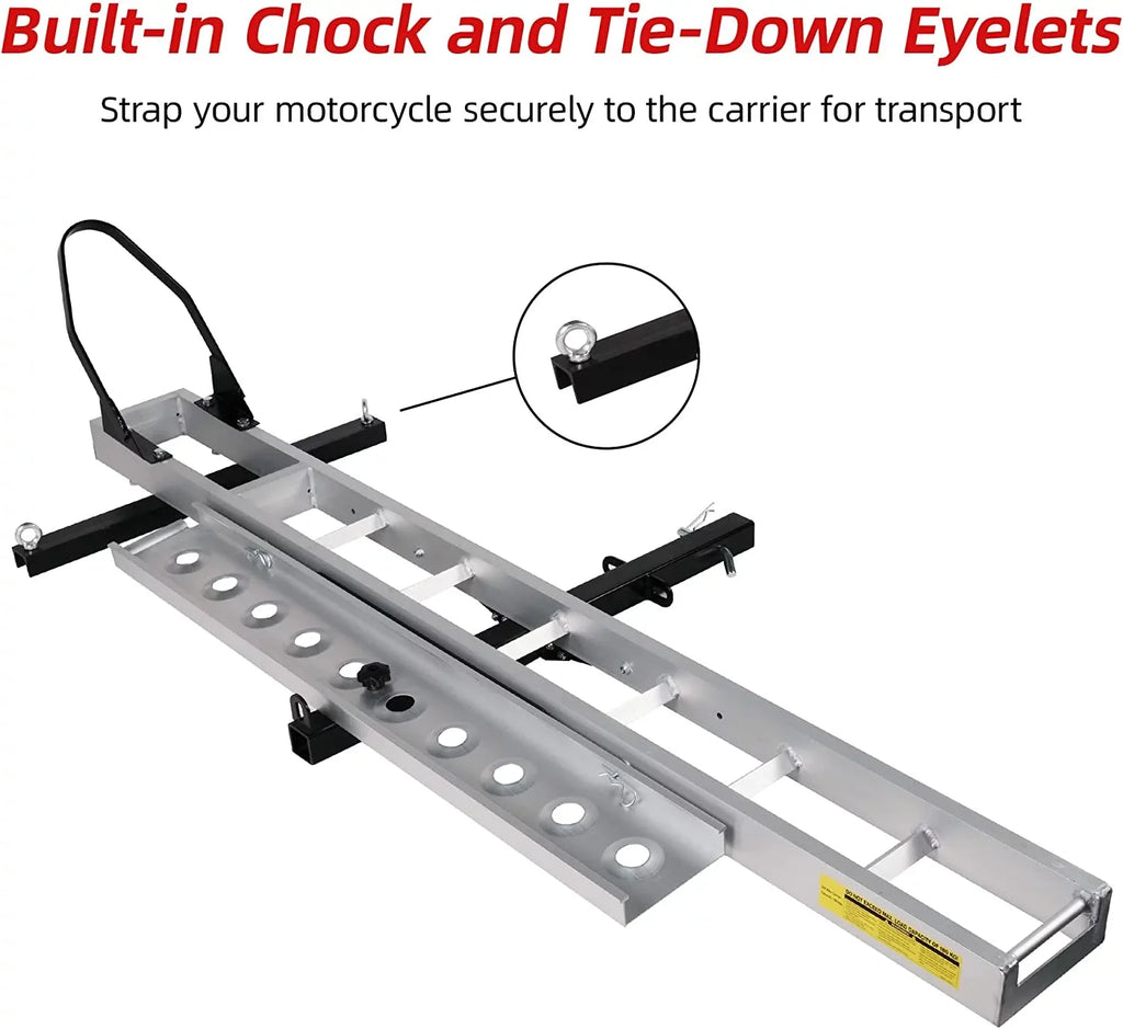 Motorcycle with 2" Hauler Ramp, Aluminum Carrier Dirt Rack receiver Motorcycle Hitch Trailer Loading Hitch-Mounted Bike Scooter Carrier