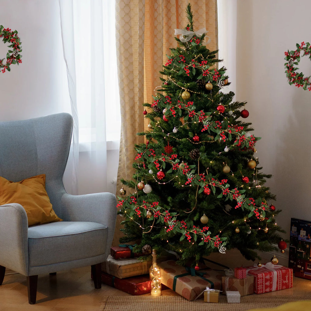 Berry Christmas Pcs Blosmon Door DIY Christmas Garland Fireplace for Kitchen Red 5.9Ft Party Leaves Outdoor 2 Holiday Garland Decor Decorations Artificial Indoor Pinecones