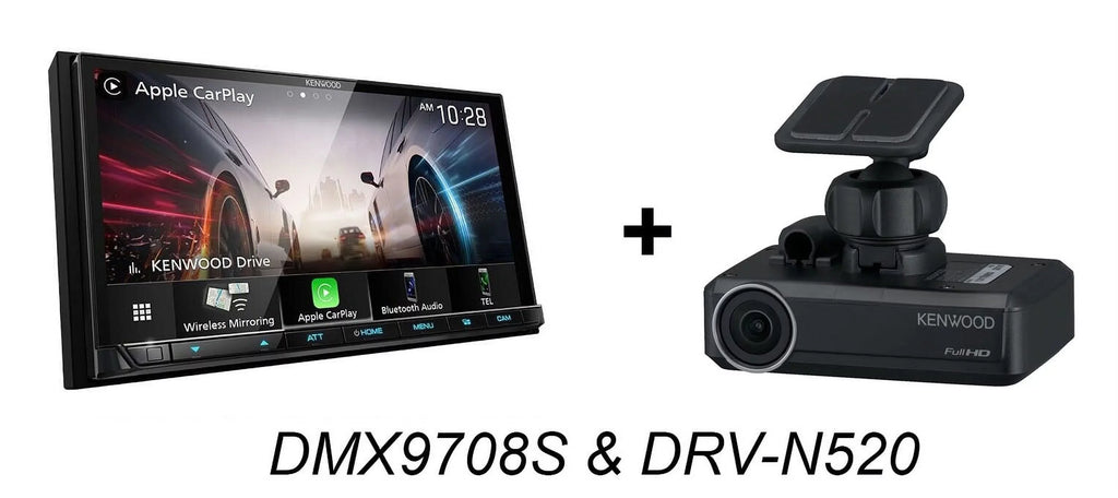 Kenwood Receiver Dash Auto DMX9708S Android 6.95" Screen DRV-N520 Car Cam CarPlay & Touch Dash Combo In