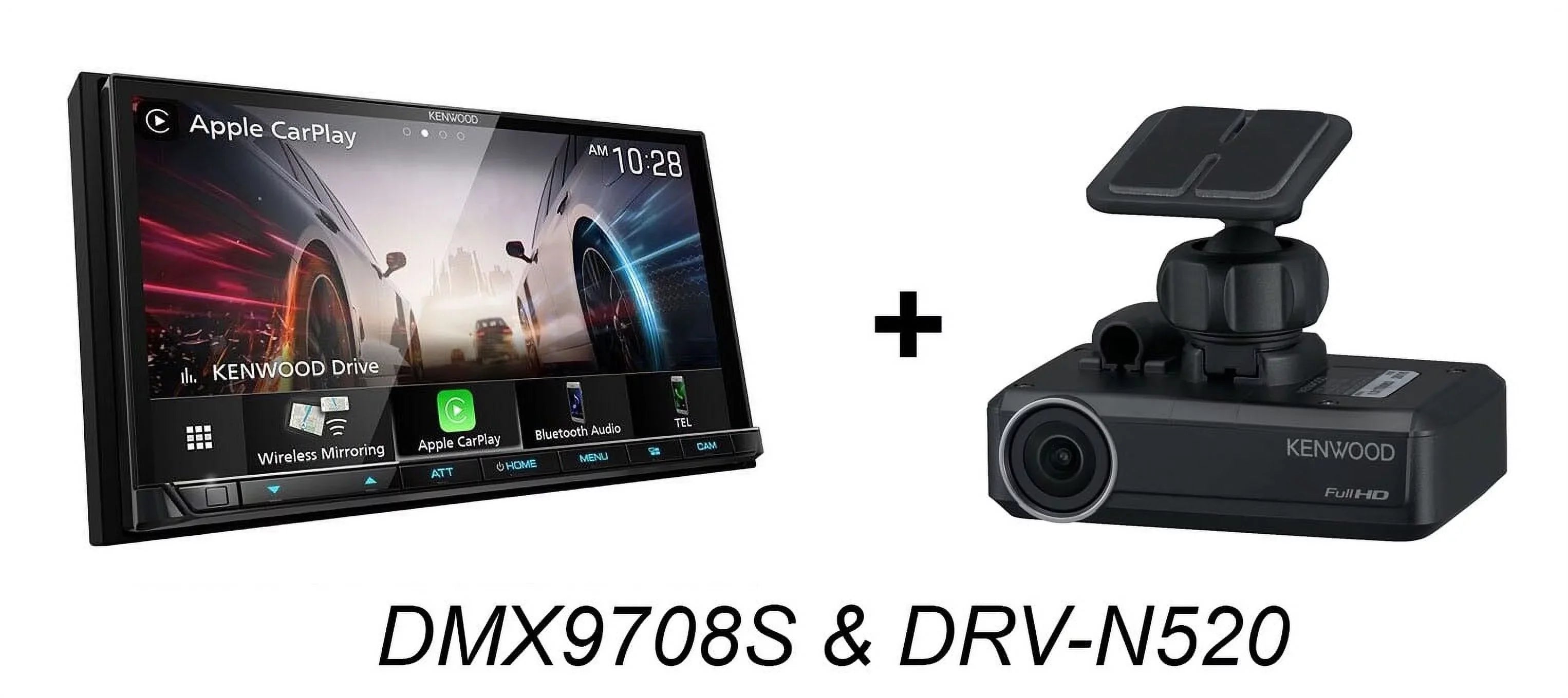 Kenwood Receiver Dash Auto DMX9708S Android 6.95" Screen DRV-N520 Car Cam CarPlay & Touch Dash Combo In