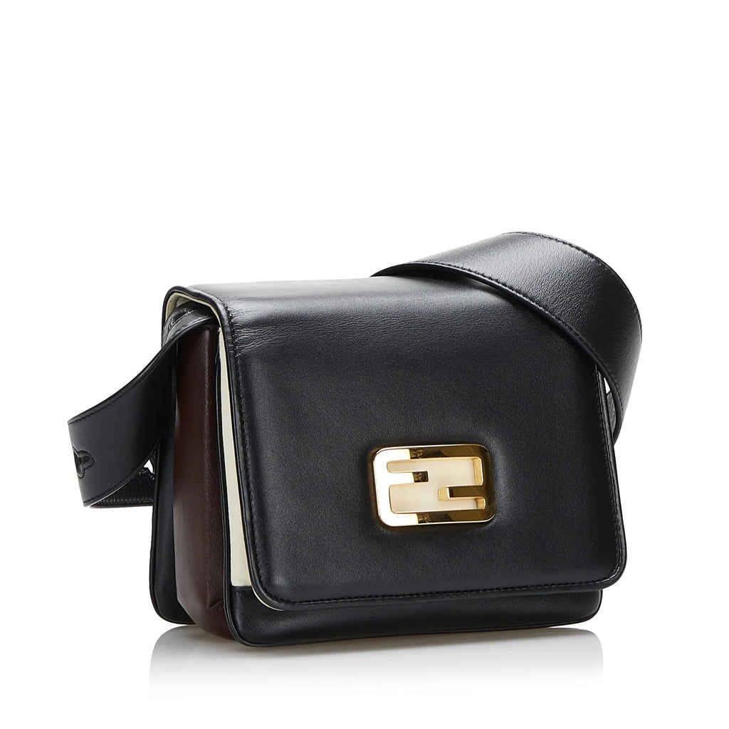 Leather ID Authenticated Pre-Owned Calf Crossbody Bag Unisex Black (Good) Small Fendi