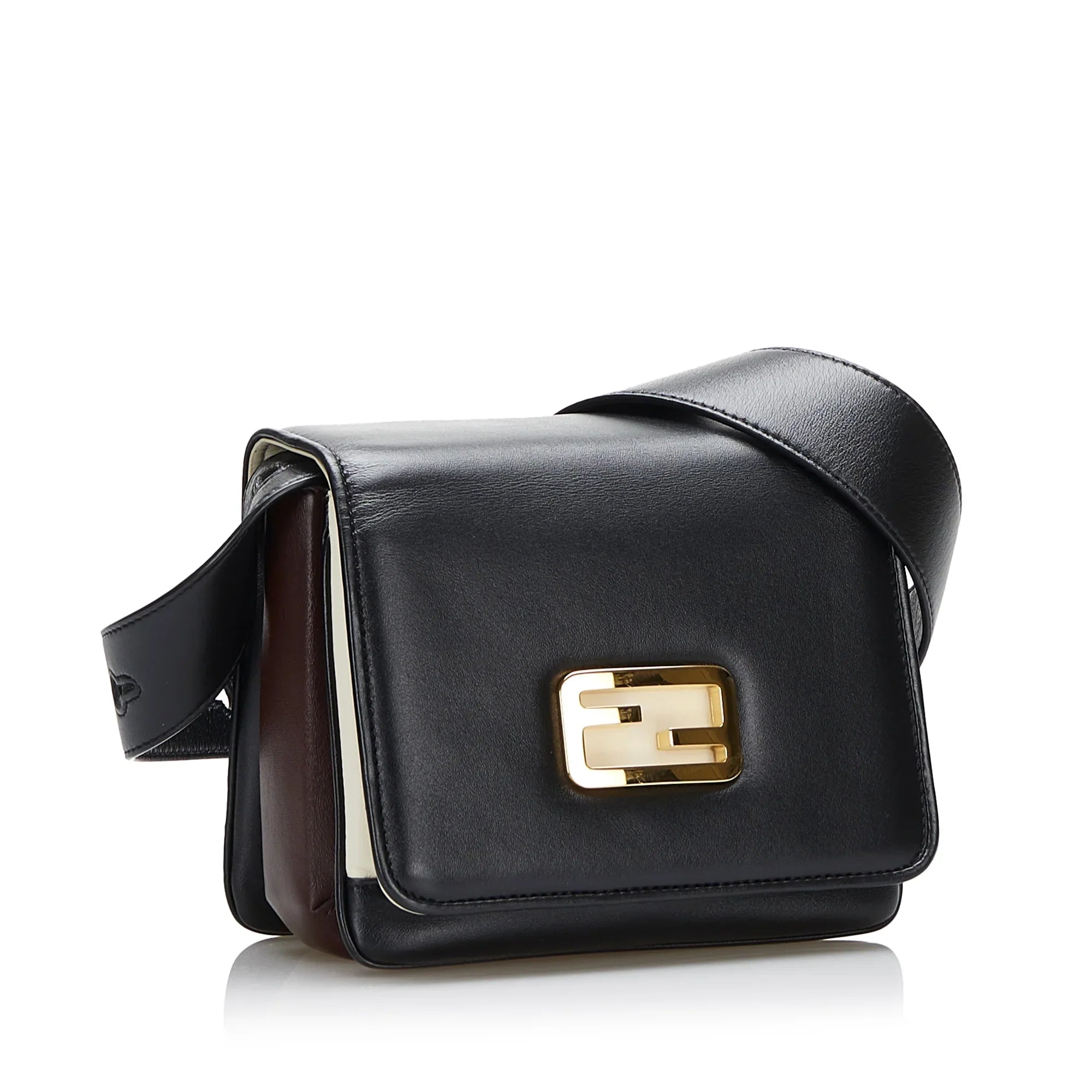 Leather ID Authenticated Pre-Owned Calf Crossbody Bag Unisex Black (Good) Small Fendi
