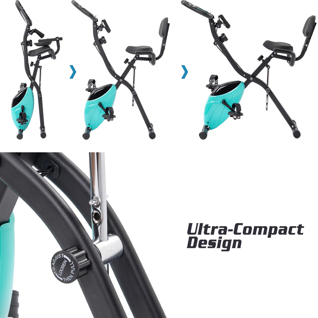 Recumbent Exercise Arm Resistance, Bands Folding Bike, Fitness Adjustable and and with Backrest Upright X-Bike 10-Level