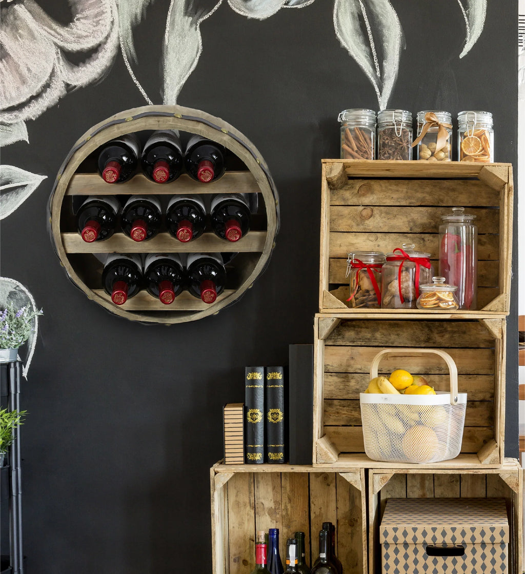 Natural Global Mounted Barrell Wine Wall Wood Cota Rack