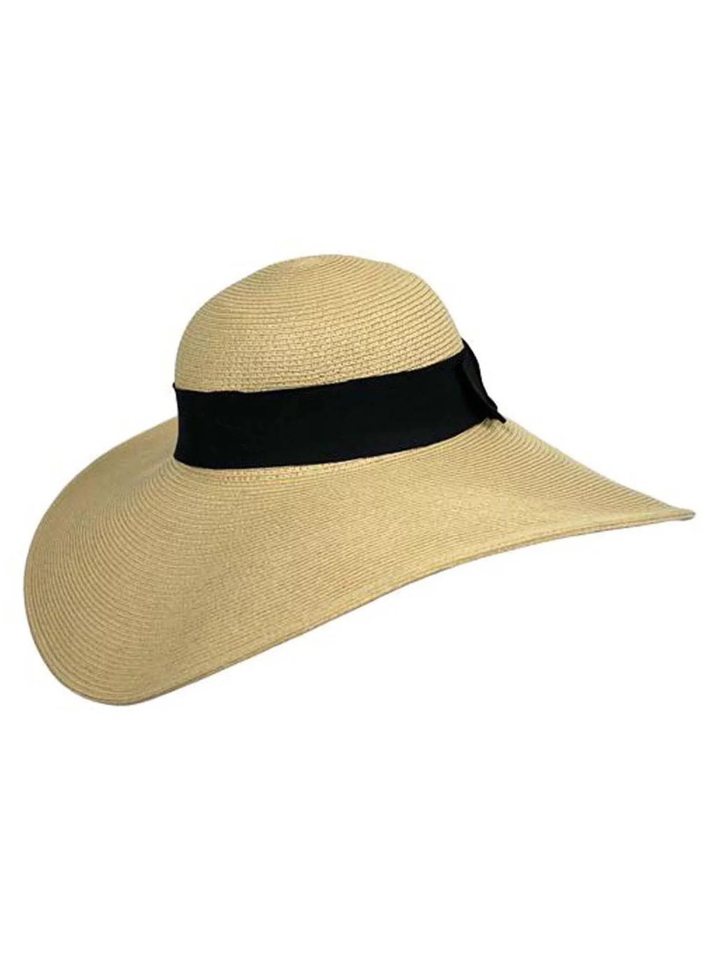 Band Floppy Ribbon Wide Tan Brimmed Black With Hat Hat