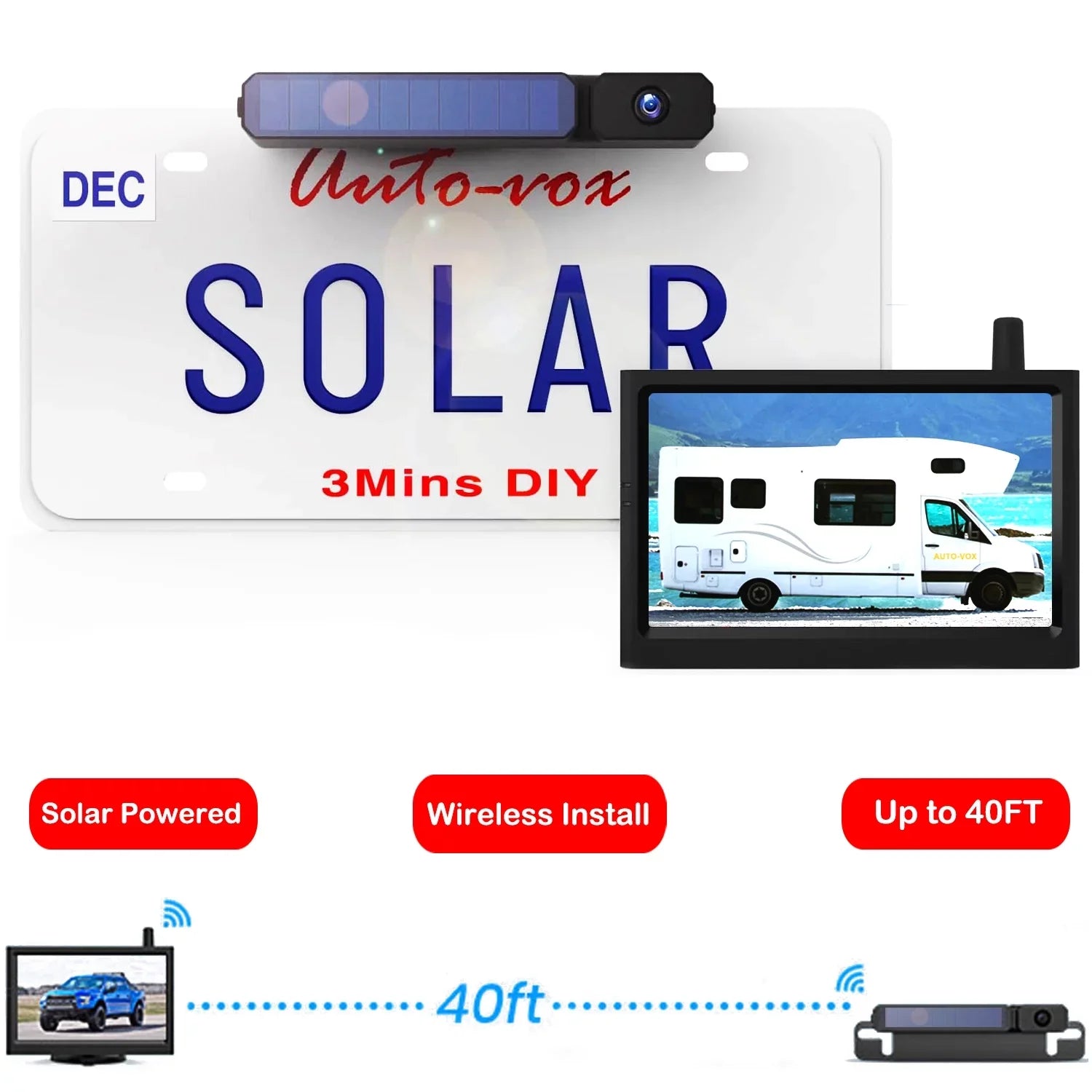 Built-in Camera Solar Battery with Backup Rear for Reverse Systems Wireless Campervan,Trailer Backup Camera View 3350mAh