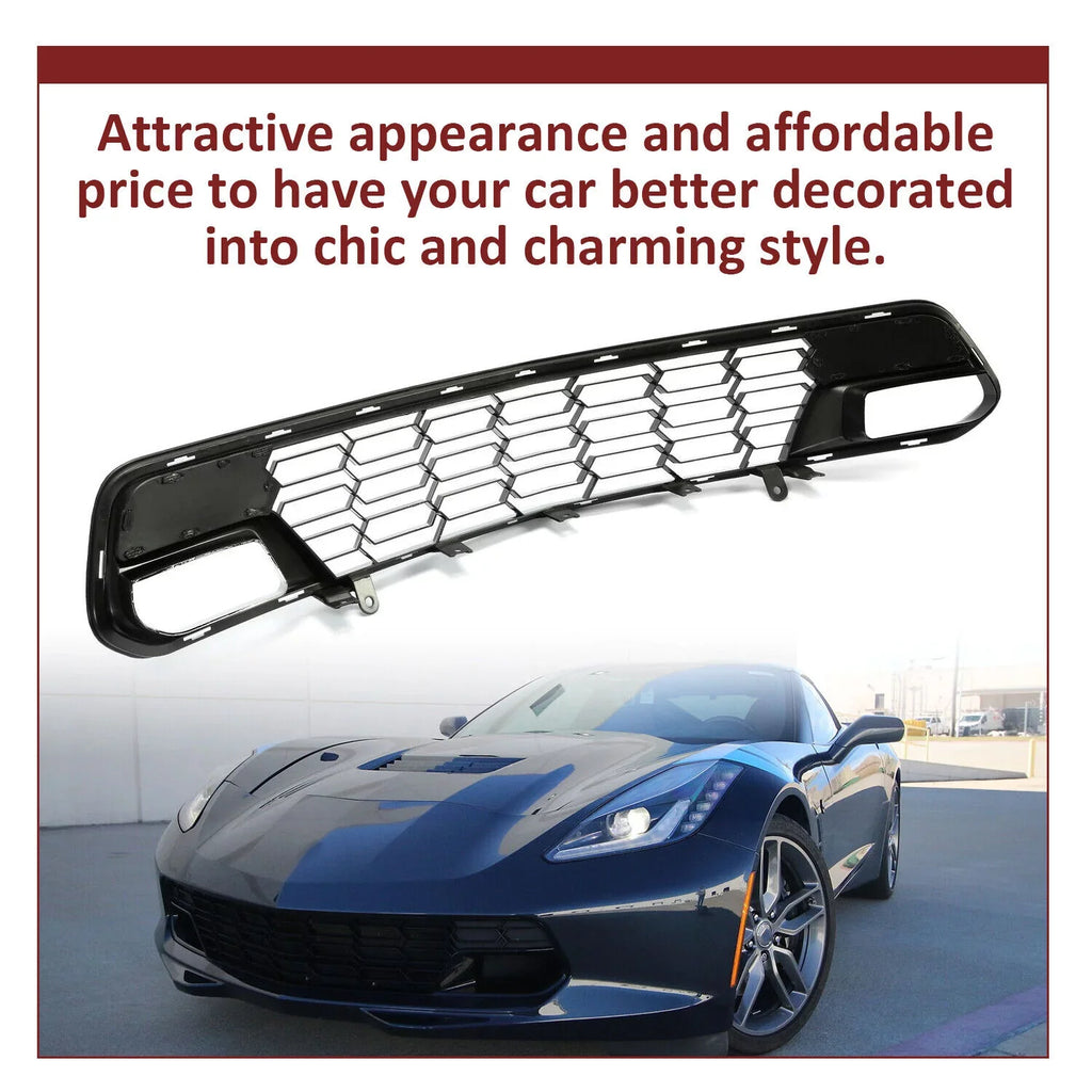C7 (W/O Z06 Painted Lower Front 2014-2019 Bracket) All Chevrolet for Camera Front Plastic Style Kojem Glossy Models Black Corvette Grille Bumper Cover