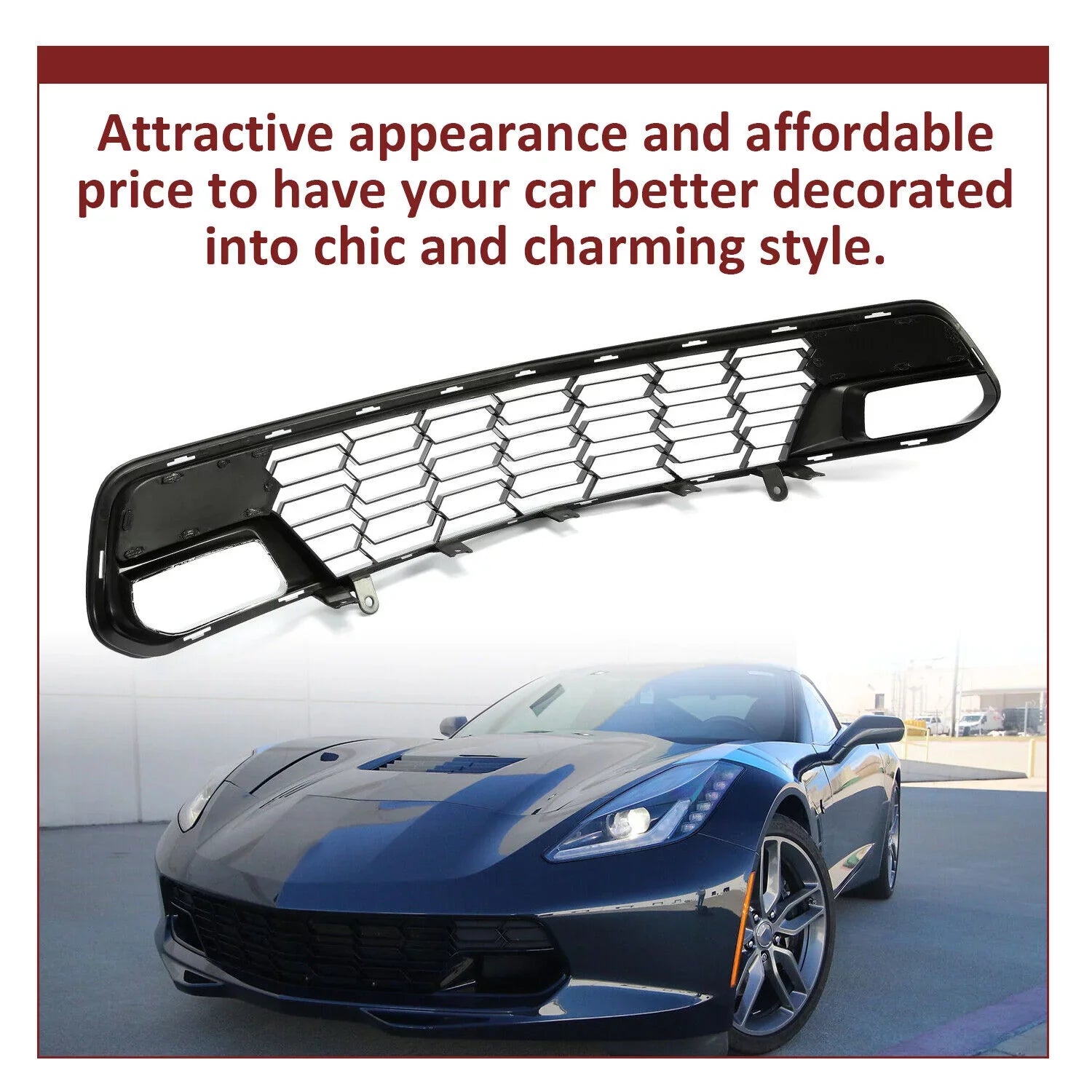 C7 (W/O Z06 Painted Lower Front 2014-2019 Bracket) All Chevrolet for Camera Front Plastic Style Kojem Glossy Models Black Corvette Grille Bumper Cover