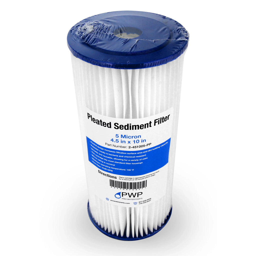 Filter Sediment 20 Poly 4.5x10" Pleated Micron Water Cartridge 5 Pack