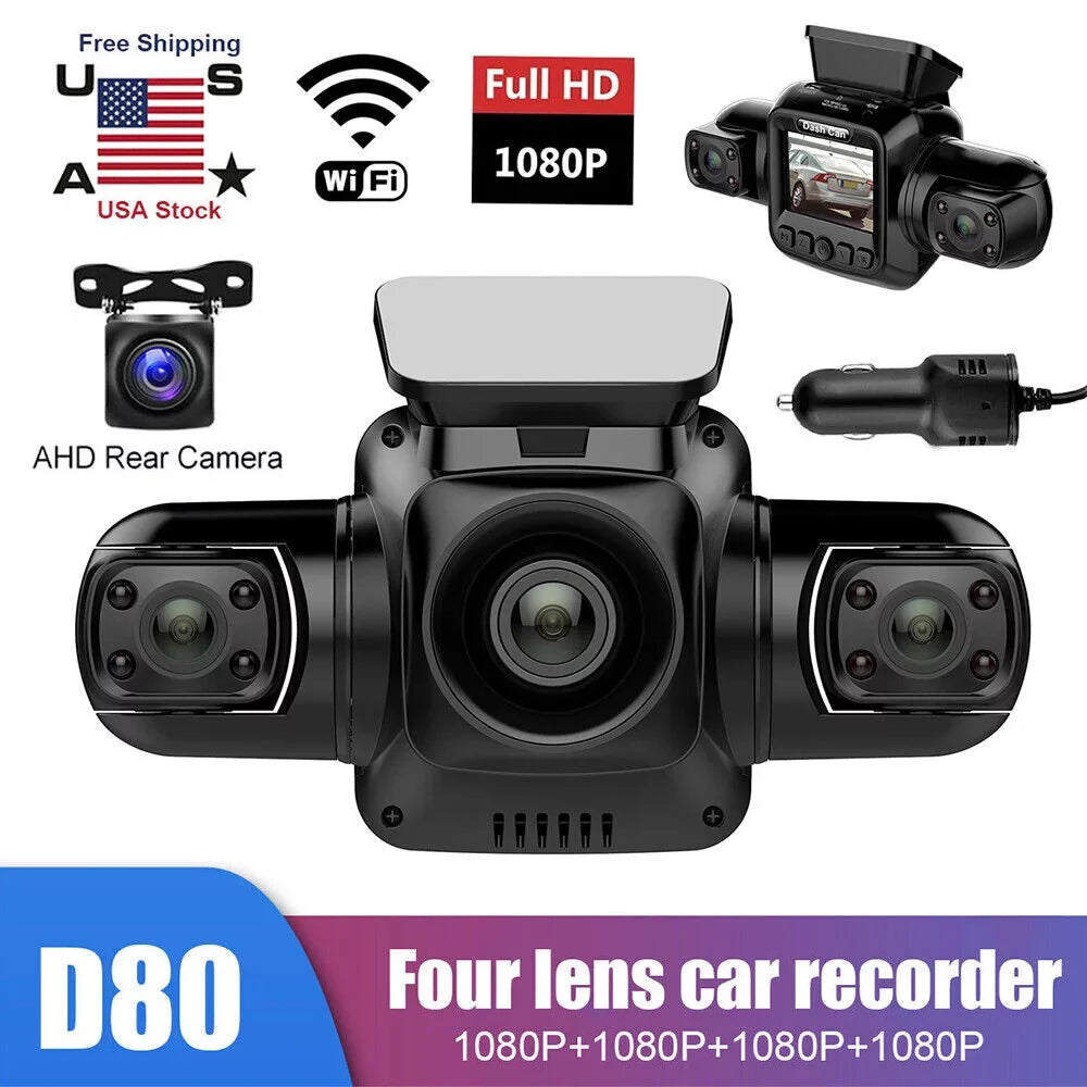 Night and Dash and Rear HD Cam Recorder Front Car 360°Panoramic Rear, Cameras Inside, Vision Channel Driving Left, Front, Right 4
