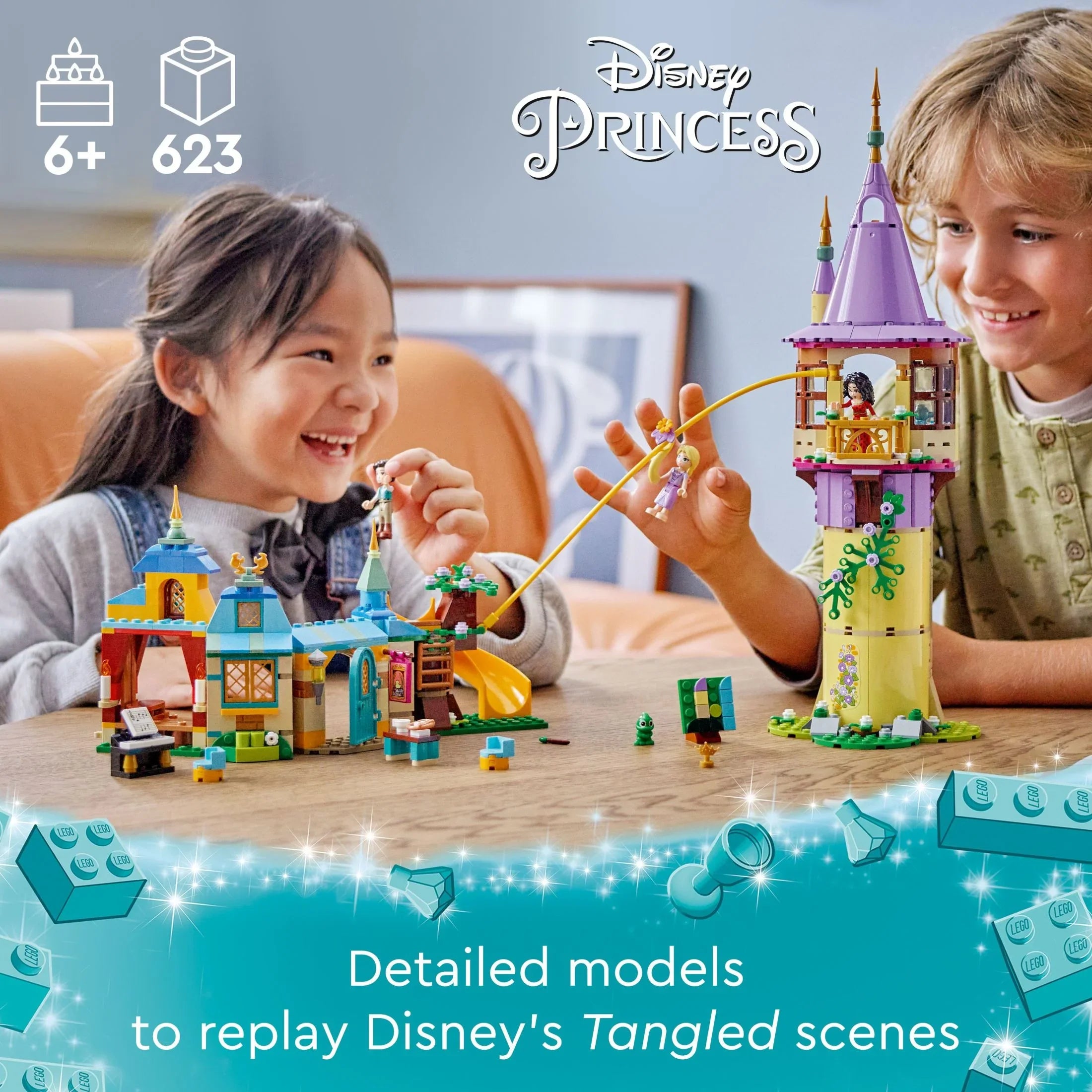 Princess Girls 43241 Gift The Rapunzel’s LEGO for Mother Fun Toy Princess 6 with Gothel Snuggly Disney Flynn Ages Disney Plus, and Toy, Tower Building & Mini-Dolls, and Boys Rider Duckling Tangled
