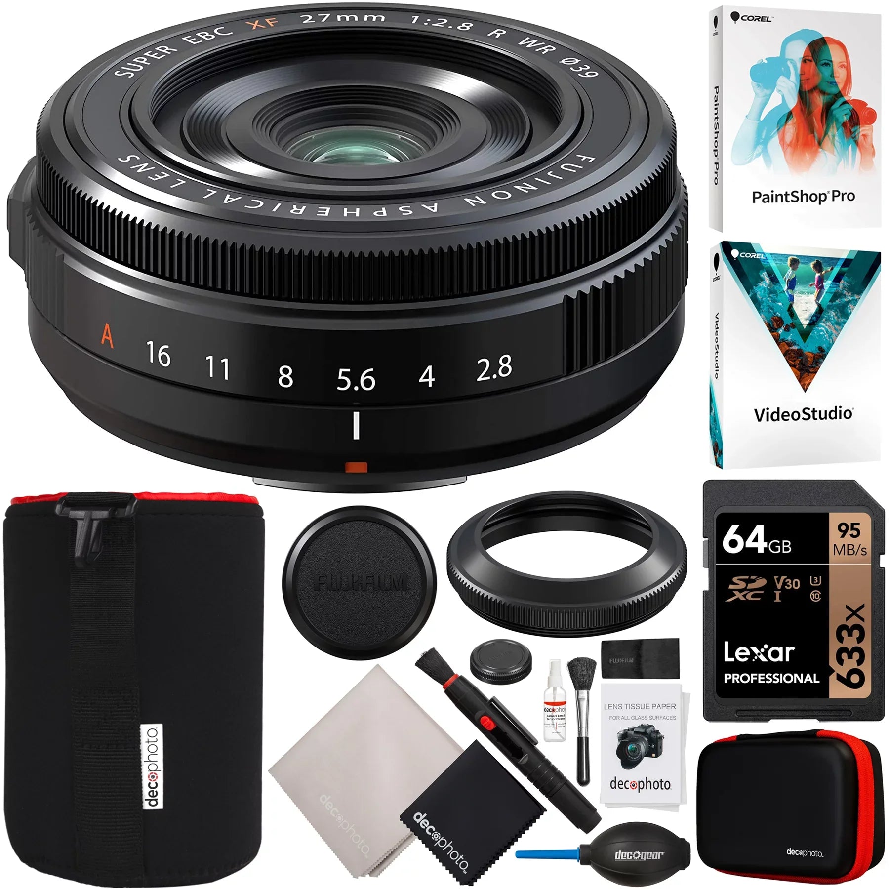 Lens Protective Photo Accessories + Lens Fujinon With 16670170 Bundle + R Kit Video XF Gear Memory WR Mount Software Mirrorless 27mm Card Case F2.8 for Deco X 64GB & Cameras Digital