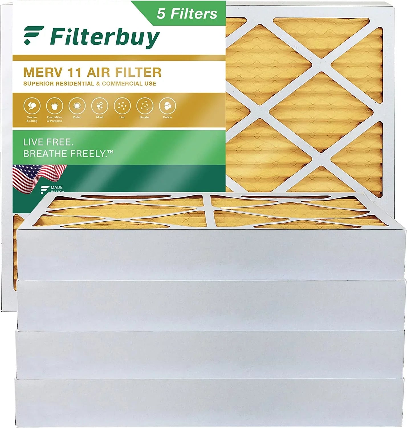 MERV Filters 11 Filterbuy AC 16x20x4 Air Furnace (5-Pack) HVAC Pleated