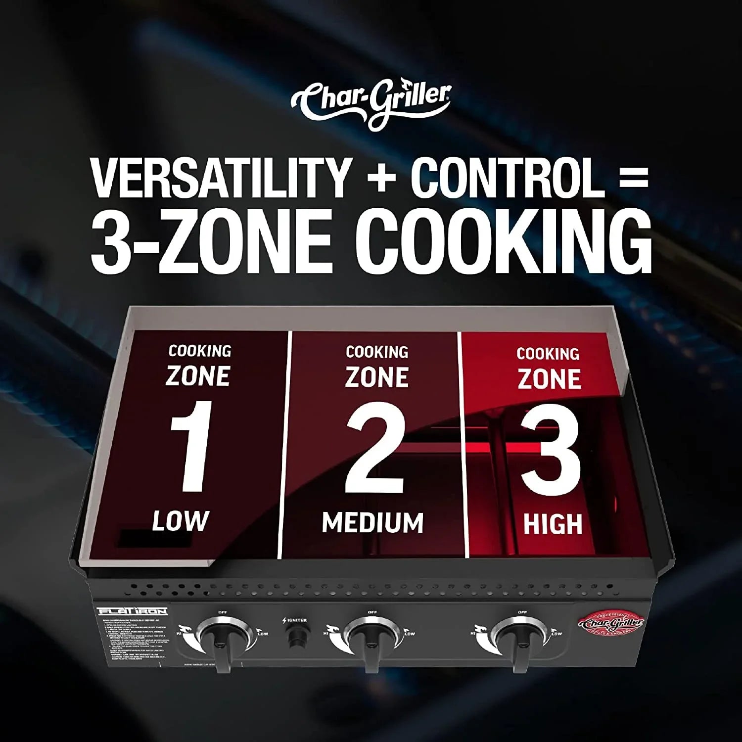Char-Griller Griddle 3 Burner Flat Iron