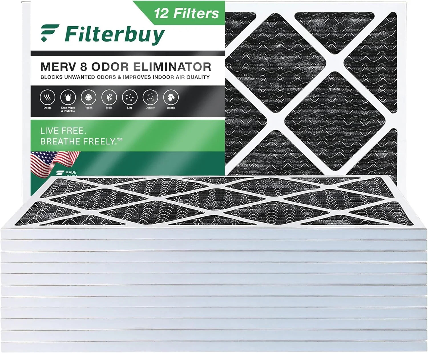 HVAC Pleated Air 8 with Filters (12-Pack) 18x30x1 Eliminator MERV Filterbuy Furnace Carbon Odor AC Activated
