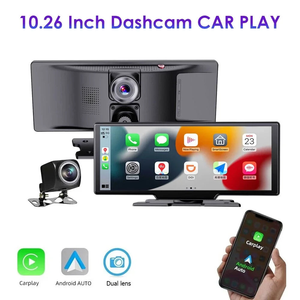 Car Dash 2K Compatibility Carplay Auto Touch Android DVR Screen and Camera Smart - Wireless WIFI KingFurt Resolution Stunning 10.26''