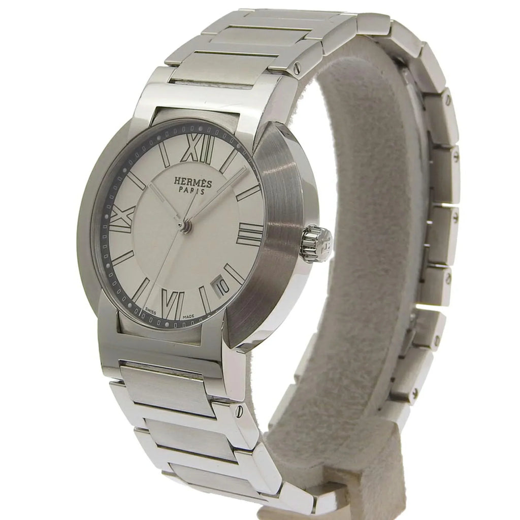 Quartz Stainless Analog White Watch Made Nomad Swiss Steel Pre-Owned Men's NO1.710 Hermes Display Dial Silver (Fair)