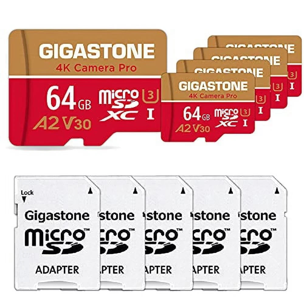 SD Cam, Recording, compatible 64GB 4K Class Pack with Micro 95/35 Dash GoPro A1 MB/s, Video Gigastone to Nintendo up 5 SDXC V30 Micro Pro, (5x64GB) UHS-I Switch, Cameras, 10, Card, Camera 4K R/W