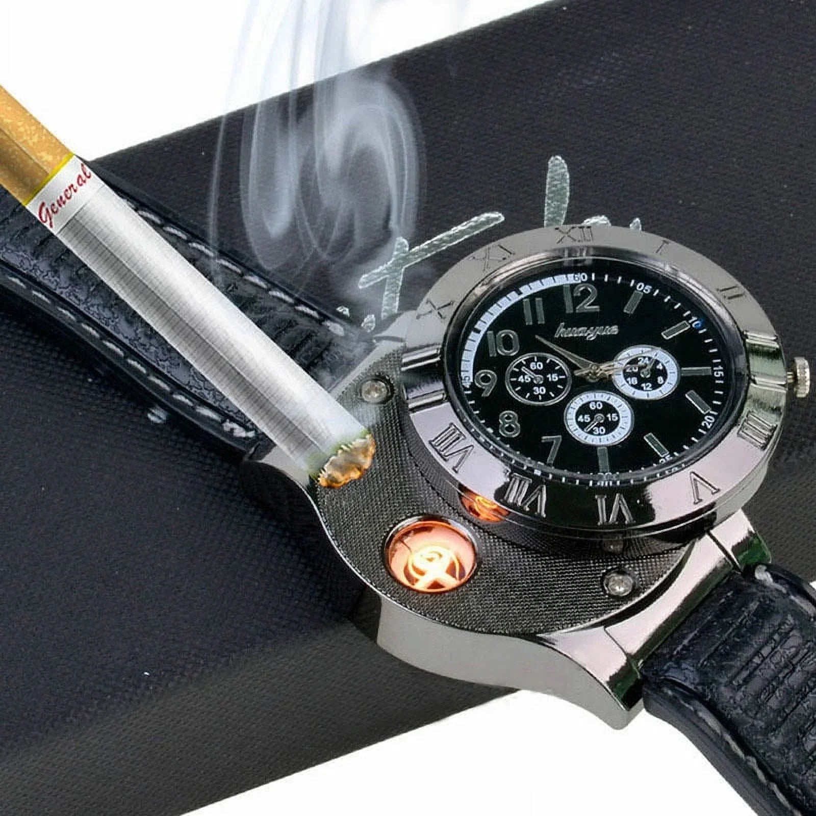 Outdoor Rechargeable Rubber Lighter USB Watch Strap Men's Windproof USB Gift Flameless Watch