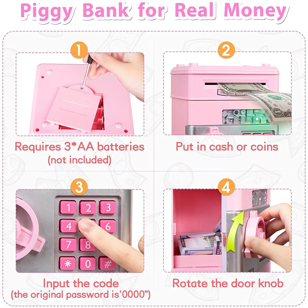 Password Bank Gifts Real Mini Bank Box Savings Saving Kids Coin Cash Adult Machine Electronic for Toy Money Kids ATM Safe Digital Piggy ATM (Pink/Silver) Savings Girls Boys Money