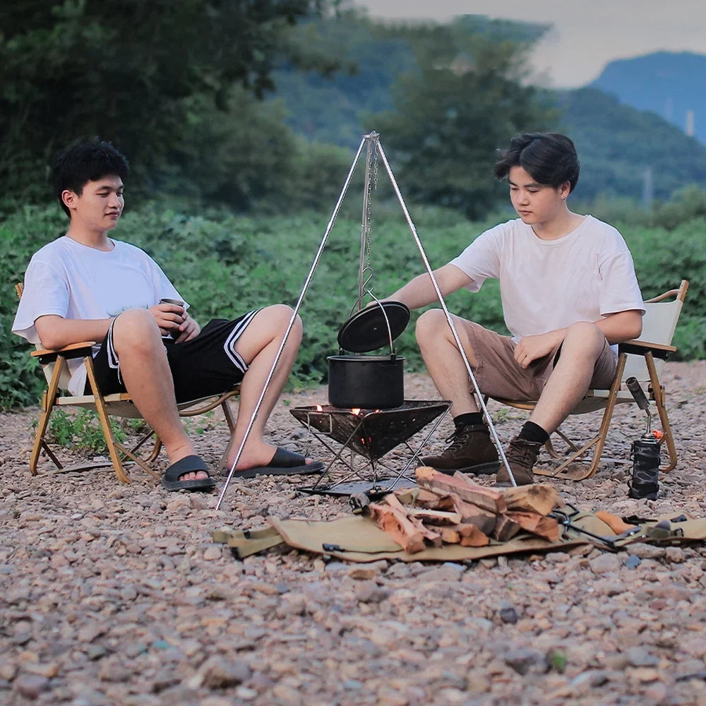 and Hung Radirus Aluminum for Campfire Foldable Picnic BUZHI Detachable Outdoor Tripod, Stand Walmeck Portable Rack Bracket BBQ Tripod Folding Aibecy Htovila Dazzduo Bonfire Pot Camping - Alloy