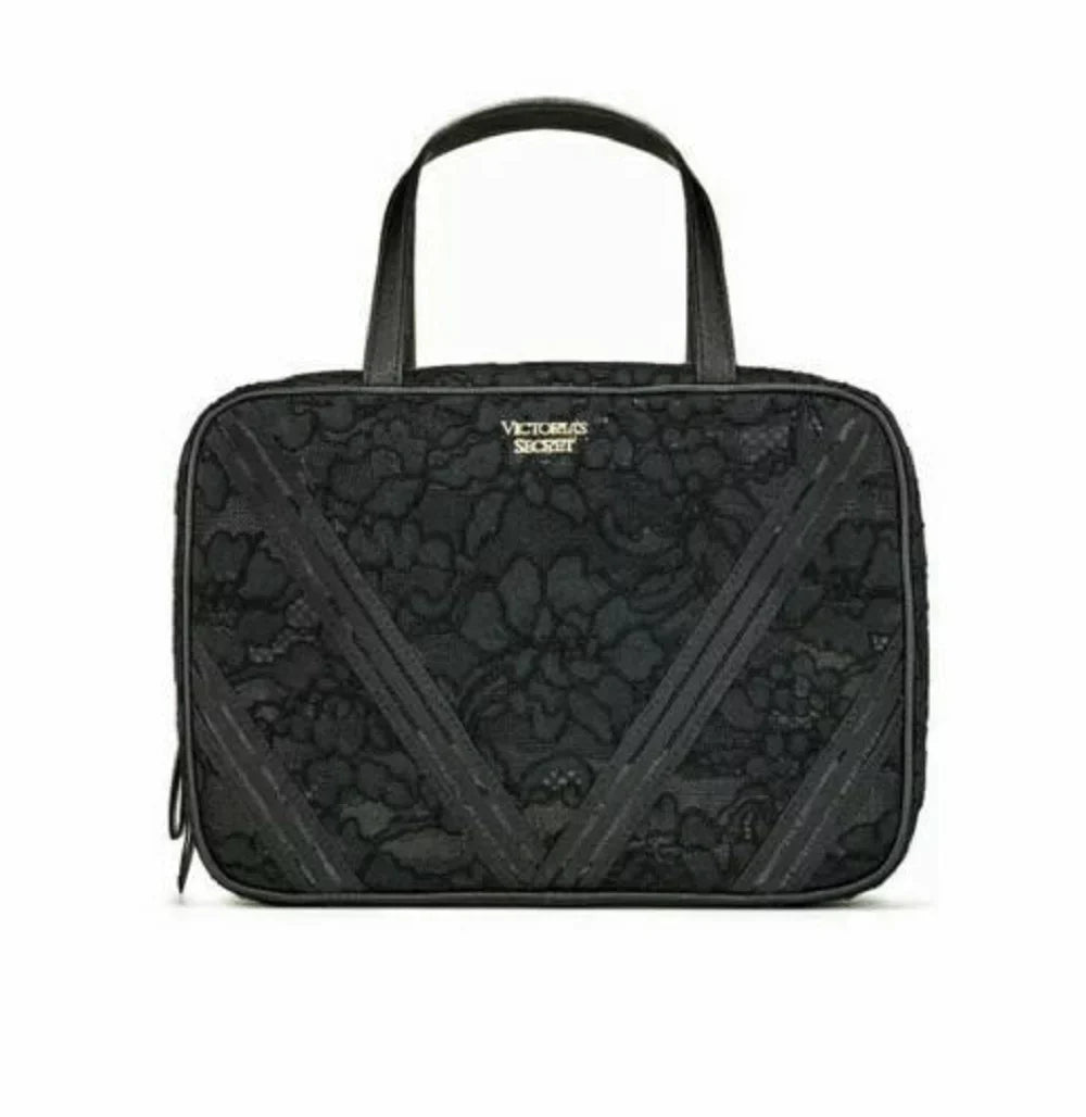 Lace NWT & Floral Clear Case Jetsetter Cosmetics Travel Black Victoria's Bag Secret