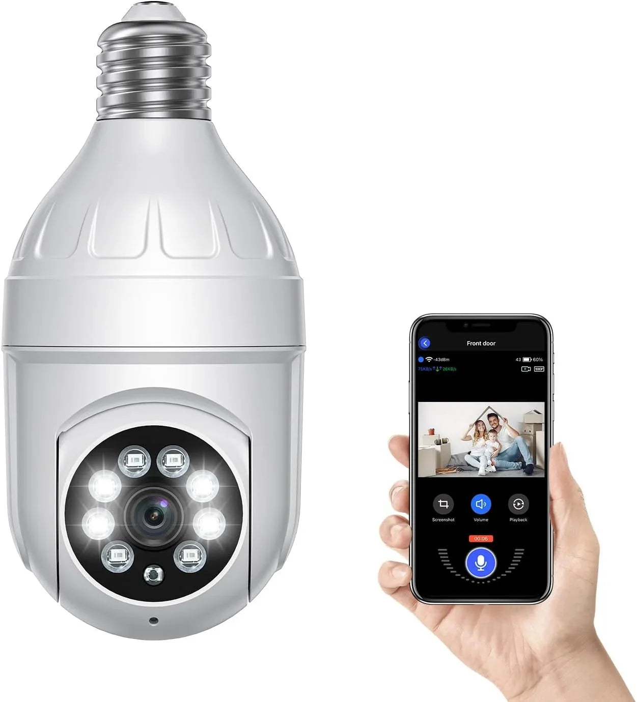 Light View, 355° BITEP Panora Live Human 2-Way Bulb Security Detection, Camera, Dome 1080p Cam, AI