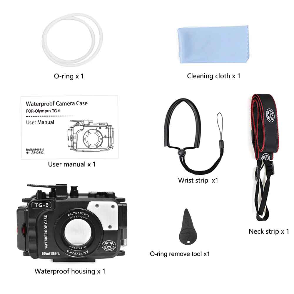 Camera Protection frogs Sea for Diving TG-6, Underwater Case Waterproof Olympus 60m/195ft Housing,