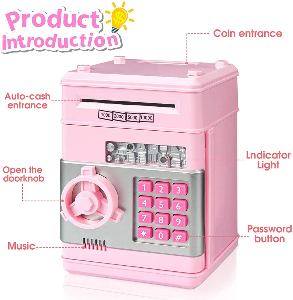 Password Bank Gifts Real Mini Bank Box Savings Saving Kids Coin Cash Adult Machine Electronic for Toy Money Kids ATM Safe Digital Piggy ATM (Pink/Silver) Savings Girls Boys Money