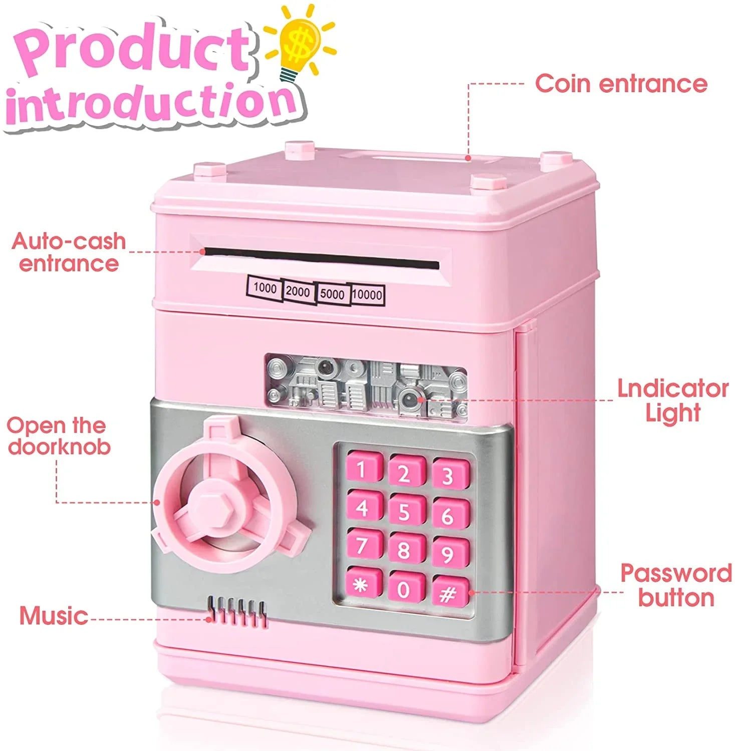 Password Bank Gifts Real Mini Bank Box Savings Saving Kids Coin Cash Adult Machine Electronic for Toy Money Kids ATM Safe Digital Piggy ATM (Pink/Silver) Savings Girls Boys Money