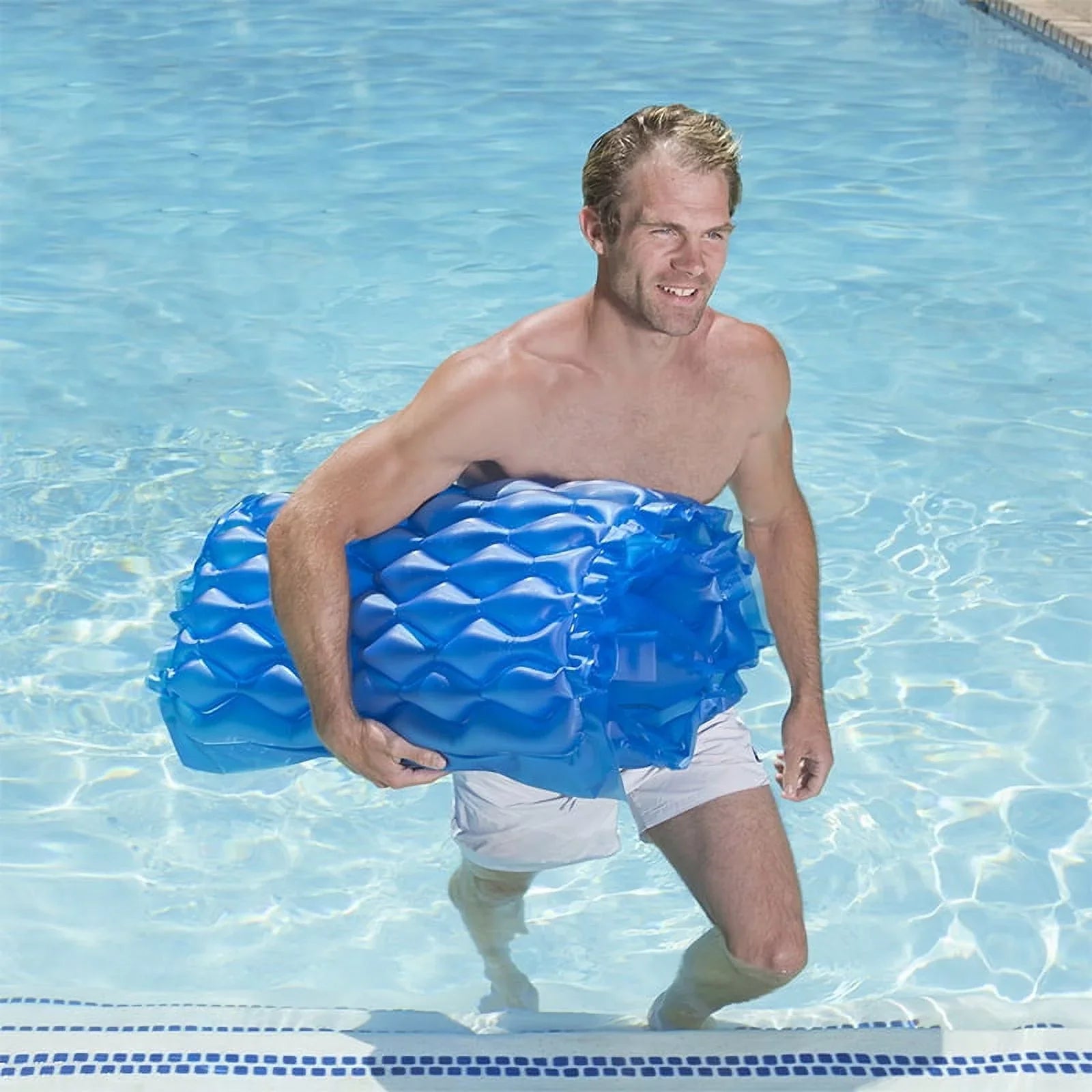 Mattress Air Roll 1-Person Swimming Go Pillow Pool - 85" 'N' Blue with Inflatable