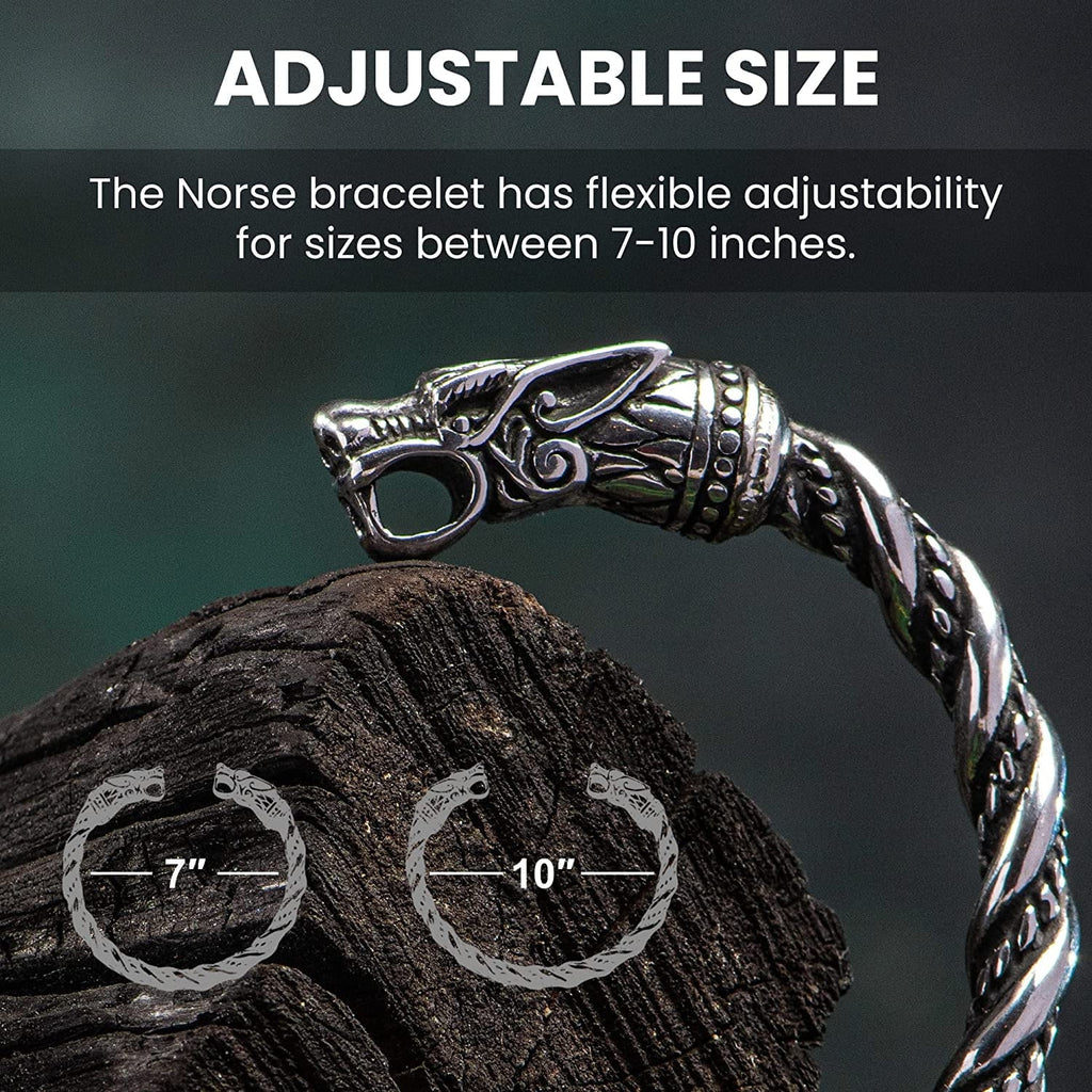 | Bracelet Wolf Adjustable 7-10 Wristband Metal Boys Heads Men Pagan for | for Norse Men Odin | Arm | Bracelet Jewelry God Rings for & inches Men Gift