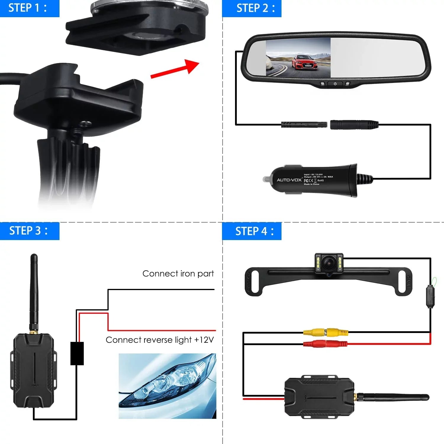 for T1400 Look OEM Monitor Mirror Waterproof Camera Camera Vision Super with View Interference, No Backup Night Car/Trucks, Up AUTO-VOX Camera Upgrade Wireless Back Rear