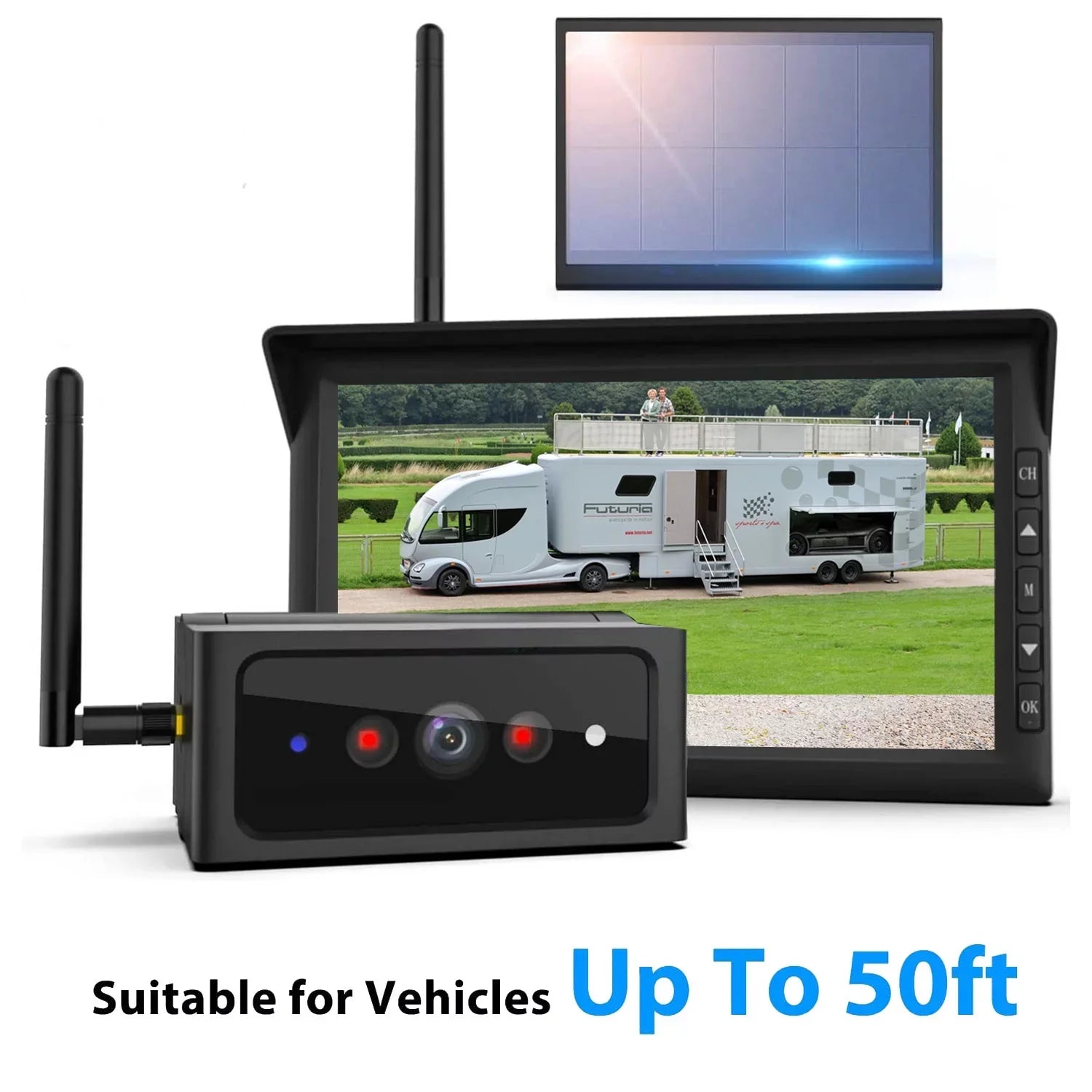 Camera Wireless RV Solar Campervans, Systems, Back 7" Backup Auto-Vox Reverse Camera Rear Monitor Camera Trailer for View Channel Up 2